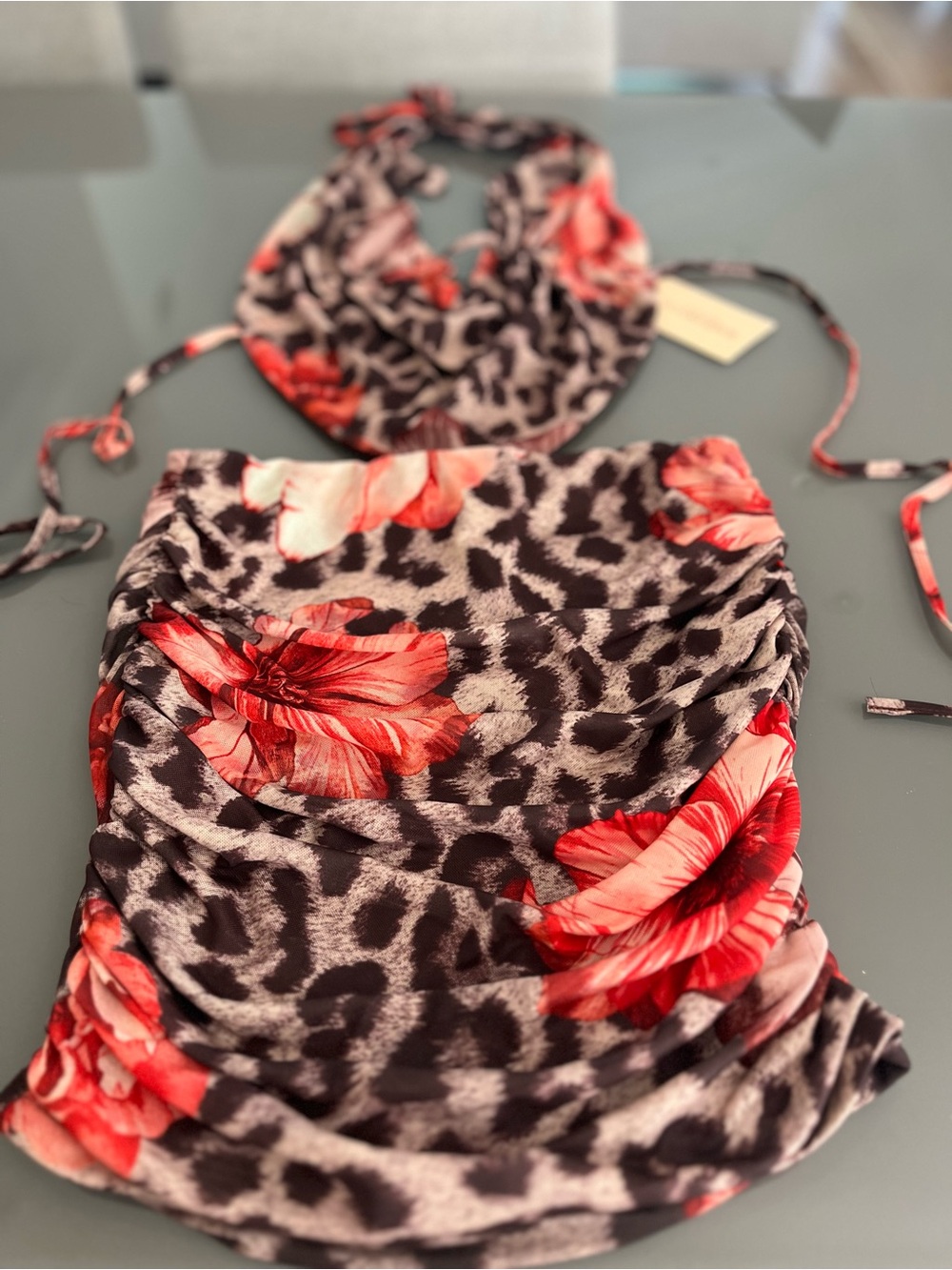 Women Floral & Leopard Print top and matching shirt in Red and Gray
